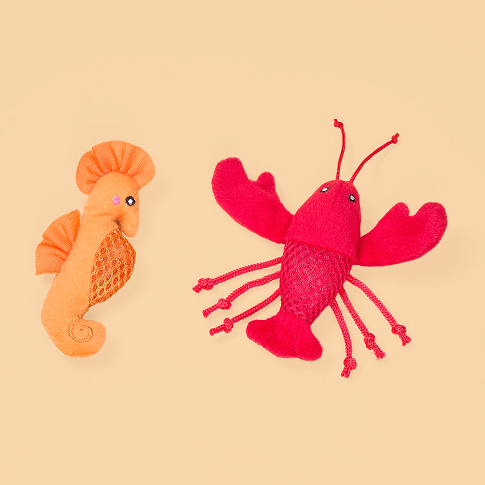 ZippyClaws Mesh Mates 2-Pack - Seahorse & Lobster