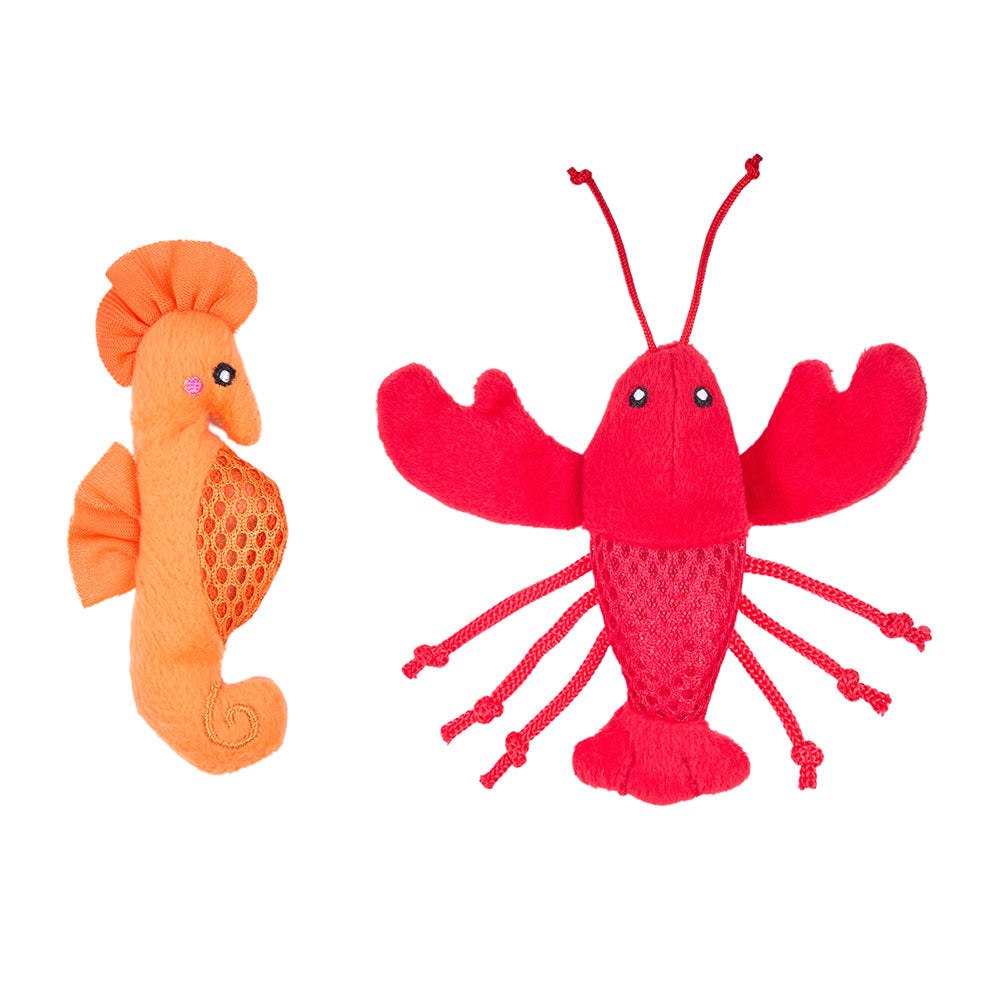 ZippyClaws Mesh Mates 2-Pack - Seahorse & Lobster