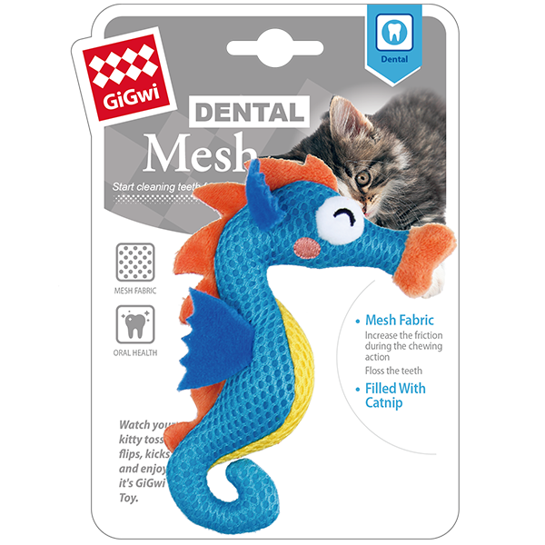 GiGwi Dental Mesh Catnip Cat Toy Seahorse